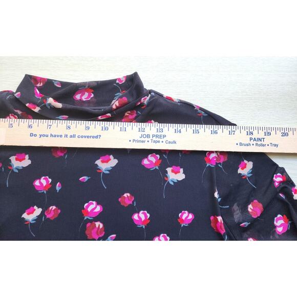 Top/Turtleneck Blouse-Popsugar-Black-Roses-Sheer-Lining-Long Sleeve-SIZE XL - Picture 8 of 13
